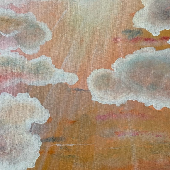 Original Artwork Clouds Canvas Painting Pink Peach Blue 16 x 20 Acrylic - Picture 12 of 16